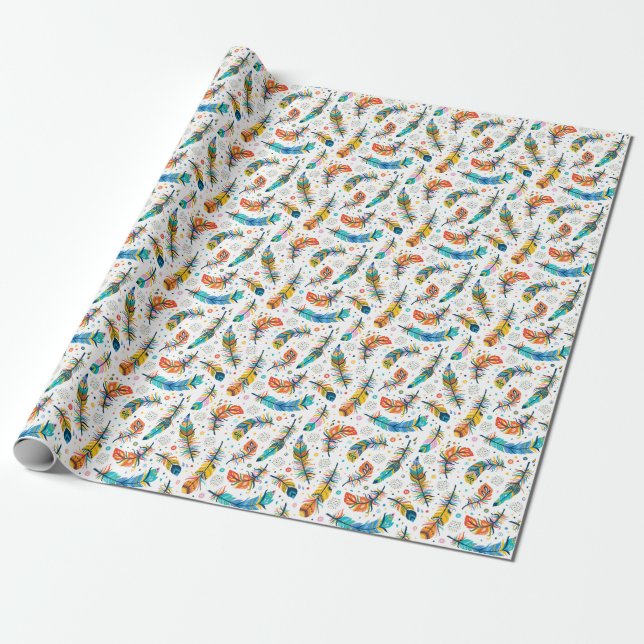 Boho style, seamless feather pattern. wrapping paper (Unrolled)