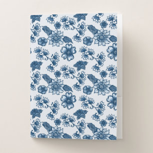 Boho Style Sunflowers Blue and White Pocket Folder