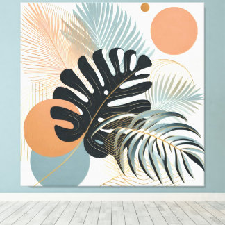 boho style tropical leaf painting art canvas print