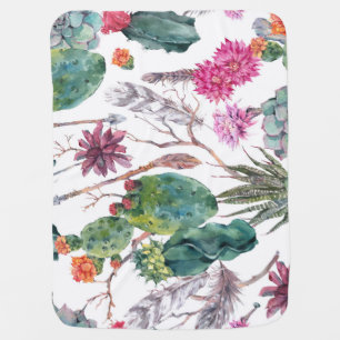 Boho Style, Vintage Cactus Watercolor. Baby Blanket