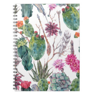 Boho Style, Vintage Cactus Watercolor. Notebook