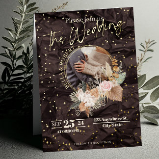 Boho Style with Gold Star Wedding Foil Invitation