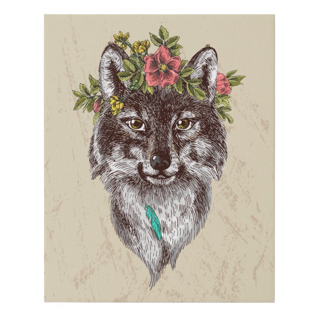 Boho Style Wolf Halo Portrait Faux Canvas Print (Front)