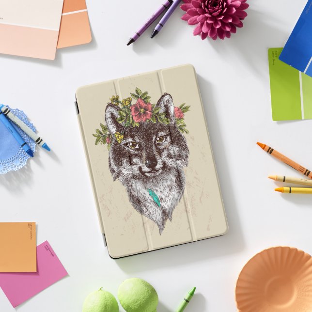 Boho Style Wolf Halo Portrait iPad Pro Cover (Desk)