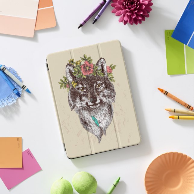 Boho Style Wolf Halo Portrait iPad Pro Cover (Desk)