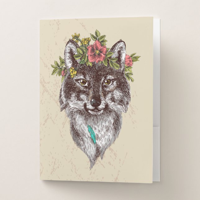 Boho Style Wolf Halo Portrait Pocket Folder (Front)