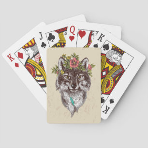Boho Style Wolf Halo Portrait Poker Cards