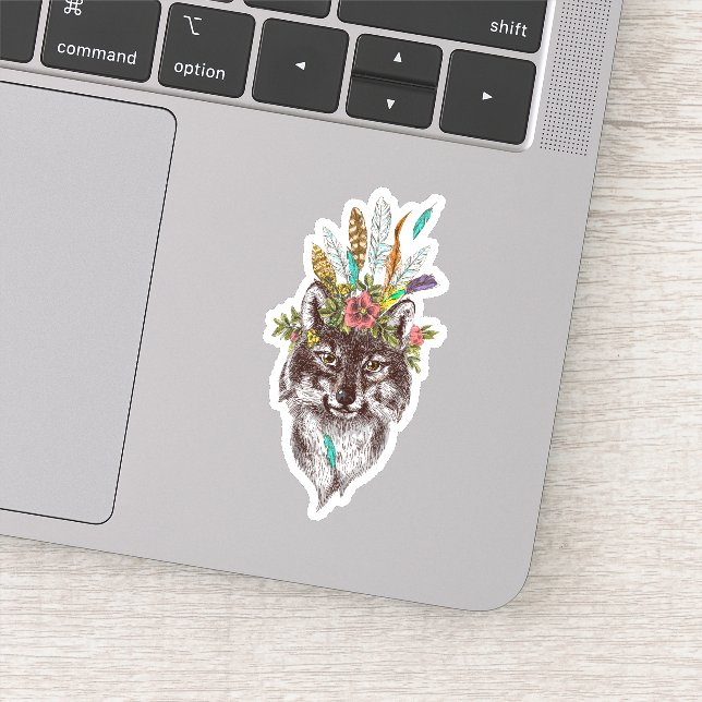 Boho Style Wolf Halo Portrait Sticker (Detail)