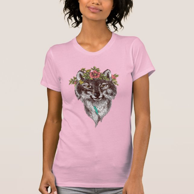 Boho Style Wolf Halo Portrait T-Shirt (Front)