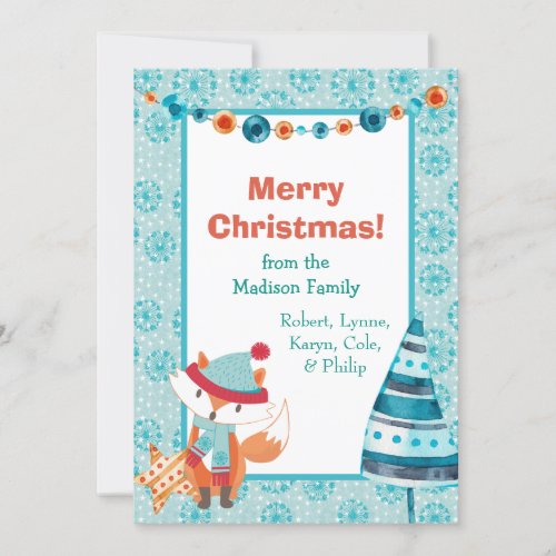 Boho Style Woodland Fox Christmas Card