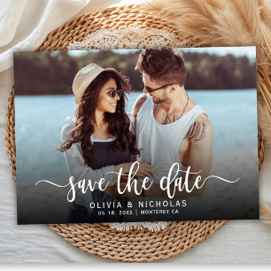 Boho Stylish Handwritten Script One Photo Wedding Save The Date