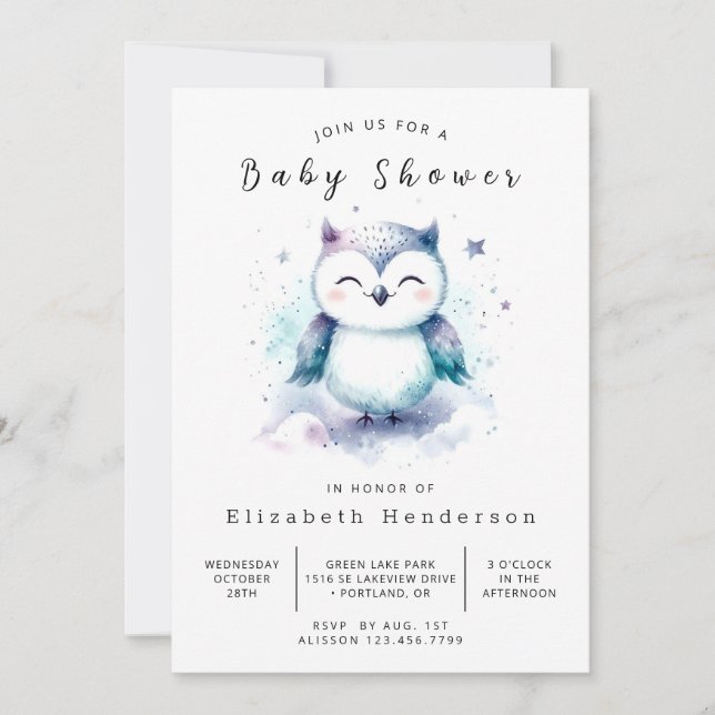 Boho Stylish Owl Baby Shower Invitation (Front)