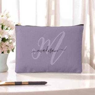 Boho Stylish Purple Monogram and Name Accessory Pouch