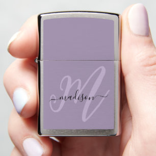 Boho Stylish Script Monogram and Name in Purple Zippo Lighter
