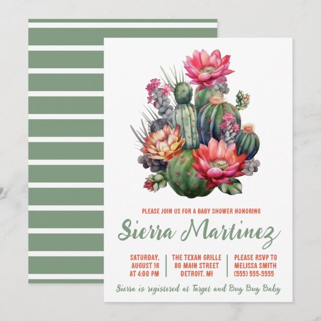 Boho Succulent, Cactus, Western, Baby Shower Invitation (Front/Back)