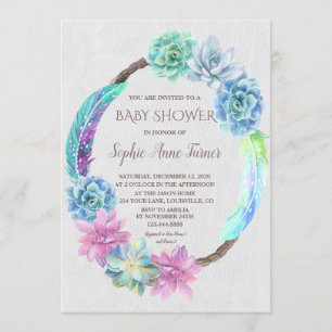 Boho Succulent Cactus Wreath Baby Shower Invite