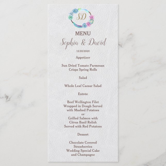 Boho Succulent Cactus Wreath Wedding Menu (Front)