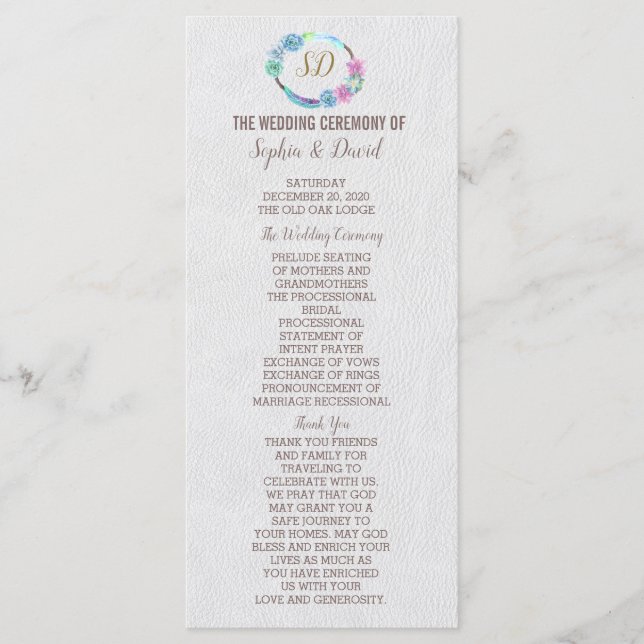 Boho Succulent Cactus Wreath Wedding Program (Front)