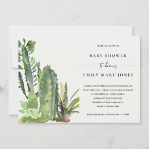 BOHO SUCCULENT DESERT CACTI FAUNA BABY SHOWER INVITATION