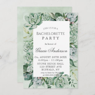 Boho Succulent Greenery Bachelorette  Party Invitation