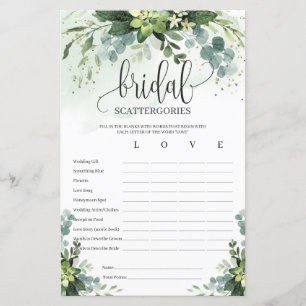Boho succulent greenery bridal Scattergories game