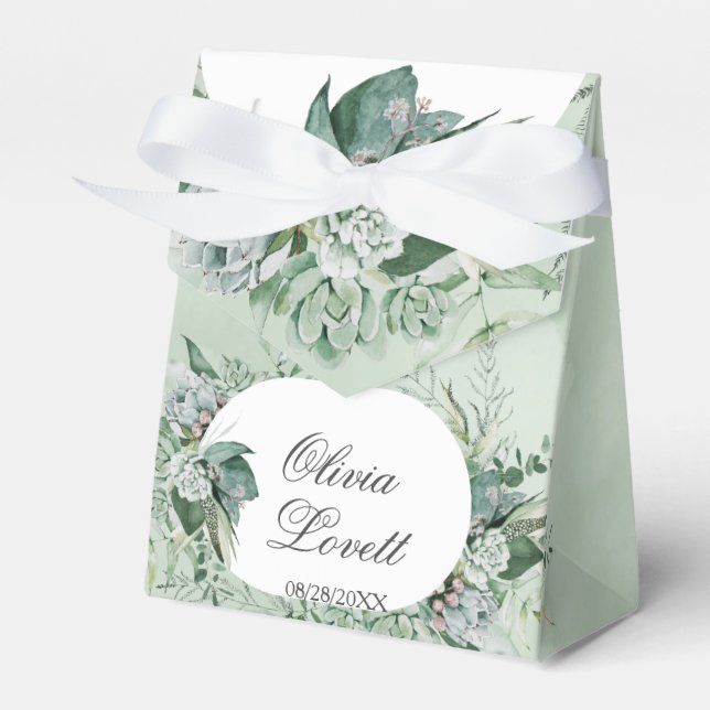 Boho Succulent Greenery Bridal Shower Favor Boxes (Front Side)