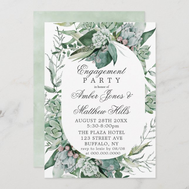 Boho Succulent Greenery Engagement Party Invitation (Front/Back)