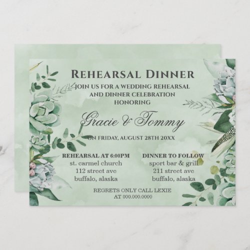 Boho Succulent Greenery Rehearsal Dinner Invitation