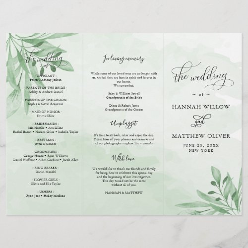 Boho Succulent Greenery Wedding Ceremony Program