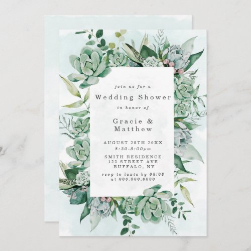 Boho Succulent Greenery Wedding Shower Invitations