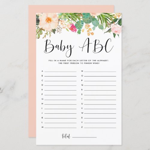 Boho Succulents Baby ABC Baby Shower Game