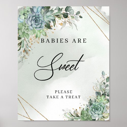 Boho succulents eucalyptus gold Babies Are Sweet Poster