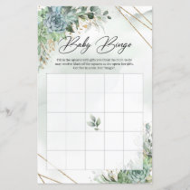 Boho succulents eucalyptus gold frame baby Bingo