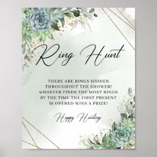 Boho succulents eucalyptus gold frame Ring Hunt Poster