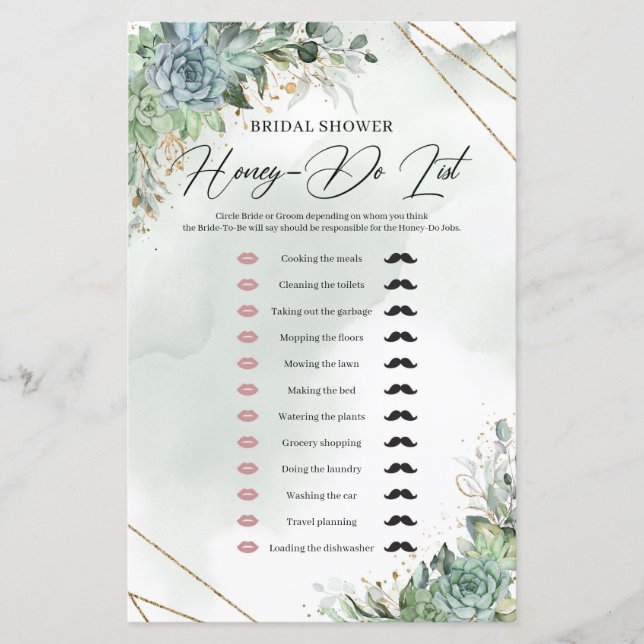 Boho succulents eucalyptus gold Honey-Do List (Front)