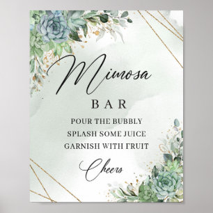 Boho succulents eucalyptus gold mimosa bar sign