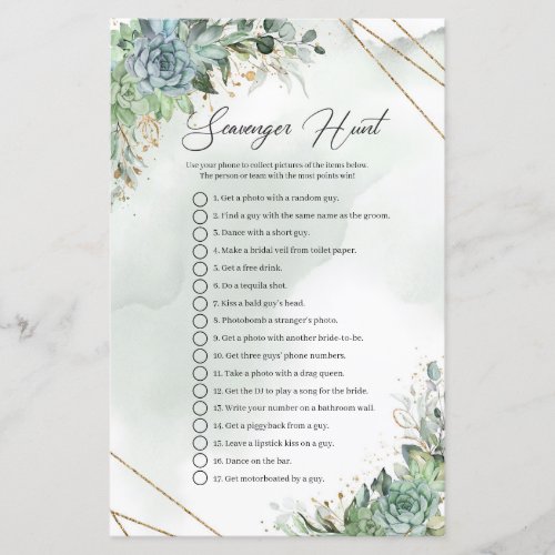 Boho succulents eucalyptus gold Scavenger Hunt