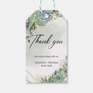 Boho succulents eucalyptus gold Wedding Gift Tags