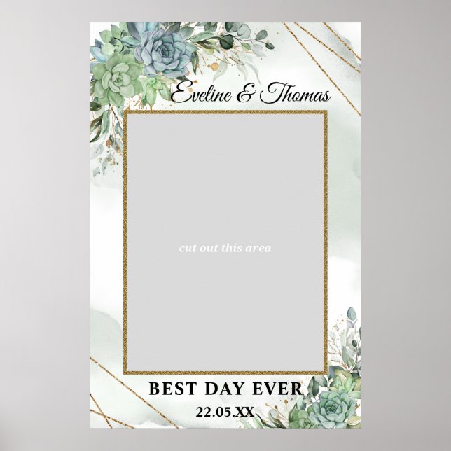 Boho Succulents eucalyptus gold wedding photo prop Poster (Front)