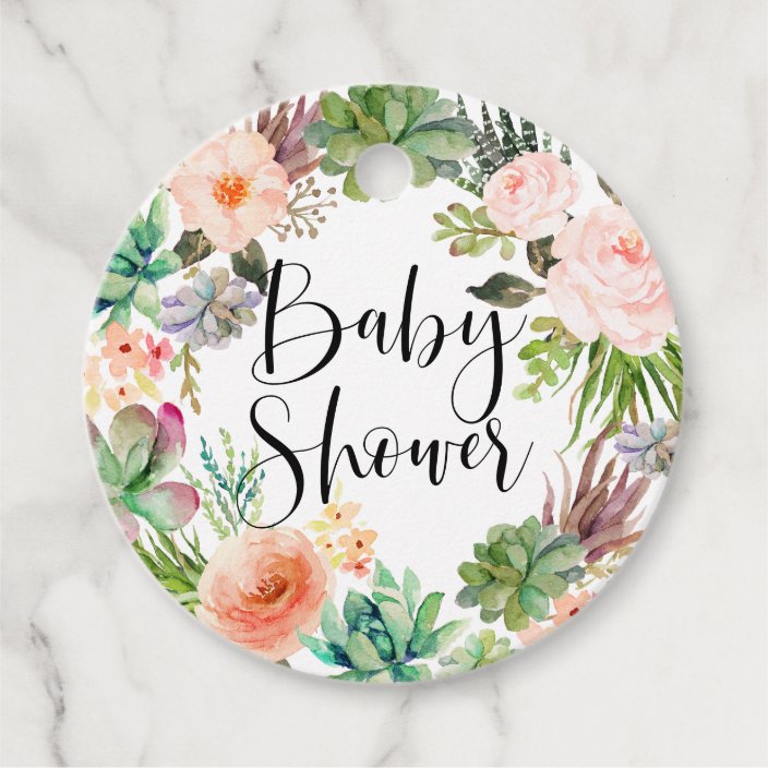 Boho Succulents Floral Wreath Baby Shower Favor Tags Zazzle Com