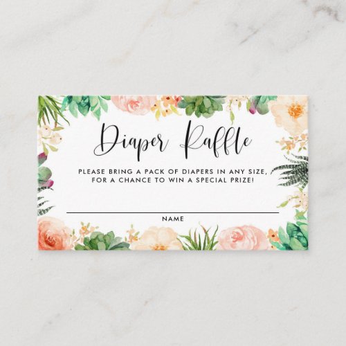 Boho Succulents Floral Wreath Diaper Raffle Game Enclosure Card