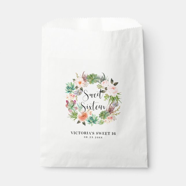 Boho Succulents Floral Wreath Sweet Sixteen Favor Bag (Front)