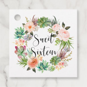 Boho Succulents Floral Wreath Sweet Sixteen Favor Tags