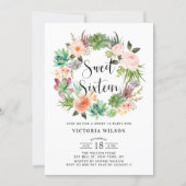 Boho Succulents Floral Wreath Sweet Sixteen Party Invitation (Front)