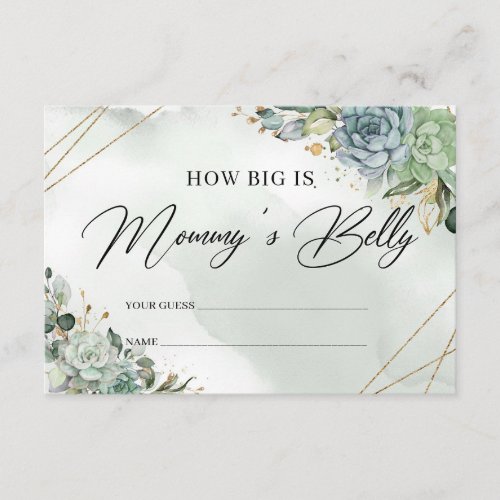 Boho succulents greenery How big is mommys belly Enclosure Card