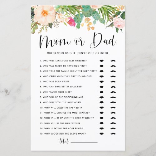 Boho Succulents Guess Who Mom or Dad Shower Game