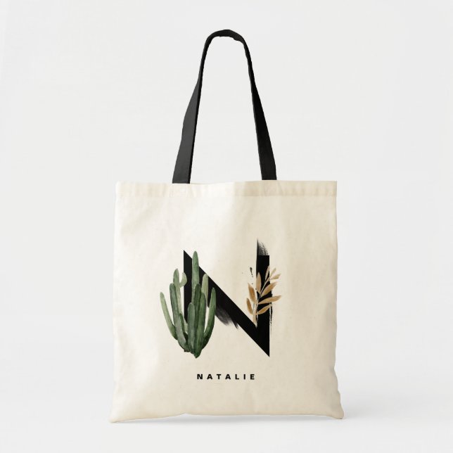 Boho Succulents Letter H Monogram Bridesmaid Tote Bag (Front)