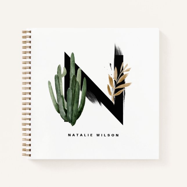 Boho Succulents Letter H Monogram Personalized Notebook (Front)