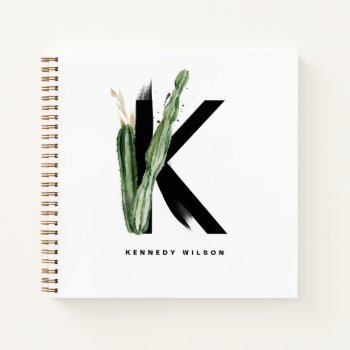 Boho Succulents Letter K Monogram Personalized Notebook by KeikoPrints at Zazzle