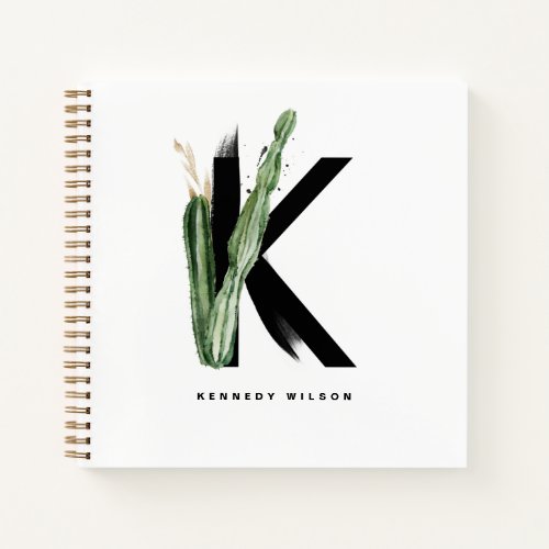 Boho Succulents Letter K Monogram Personalized Notebook